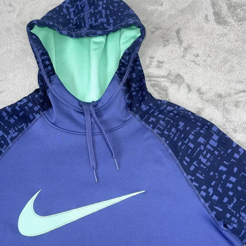 Nike Dri Fit Womens Medium‎ Pullover Hoodie Purple Green Swoosh Kangaroo Pocket